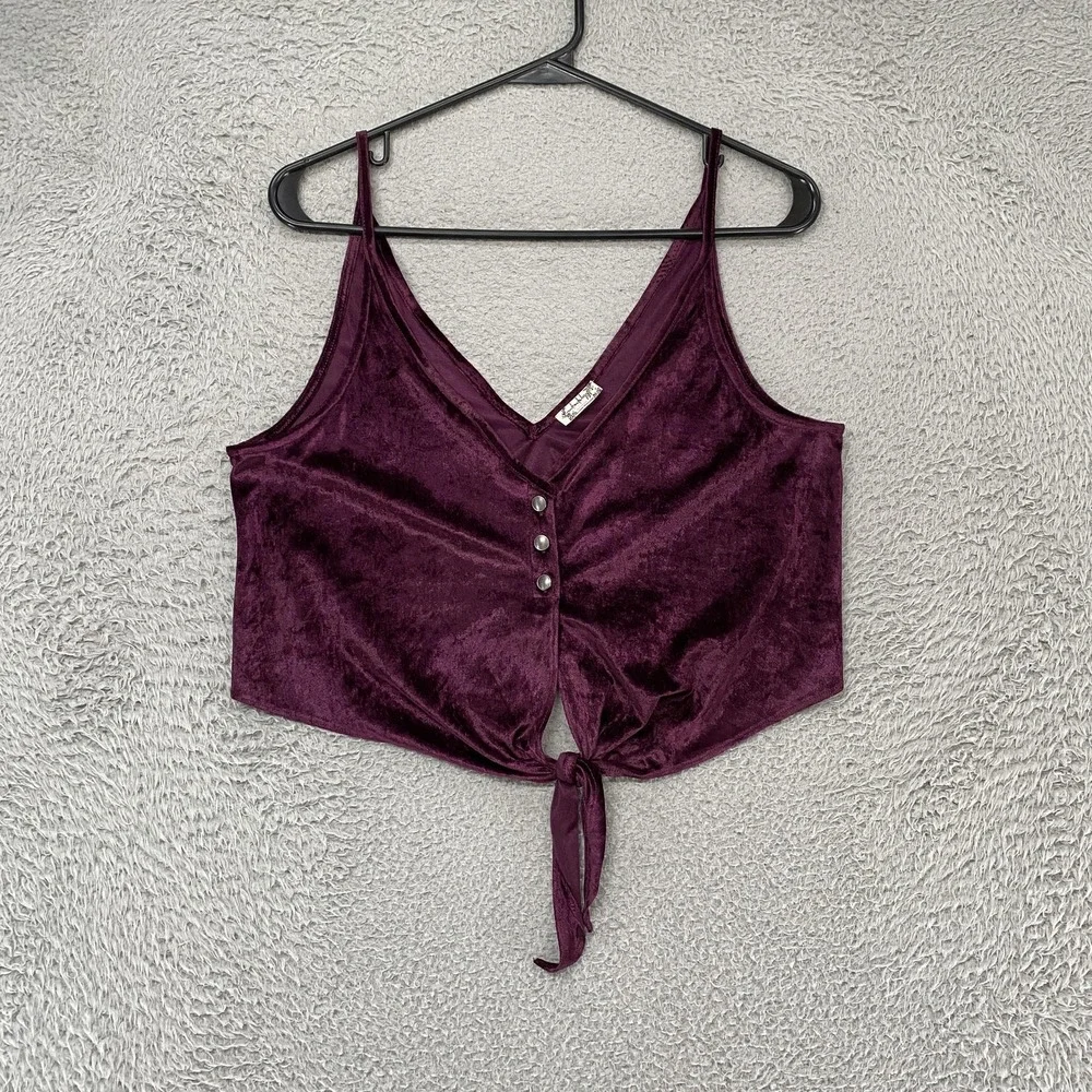 Free People Intimately Crop Tank Top Womens XS Purple Velvet Button Tie Front